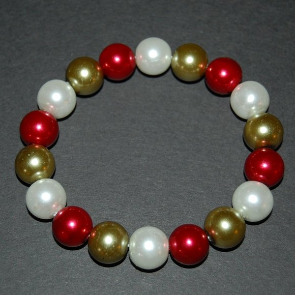 Chunky Bracelet,Large 14mm Beads,Glass Pearl Beaded Bracelet,Party Bracelet - Picture 2 of 2